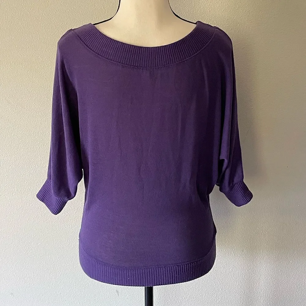 Women’s 3/4 Sleeve, Purple, POOF!-Brand, Scoop-Neck, Knit Sweater. Size Medium.